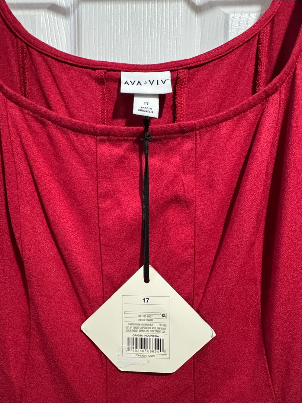 Ava & Viv Cherry Red Scoop Neck Dress with Ruffle Detail - Picture 2 of 6
